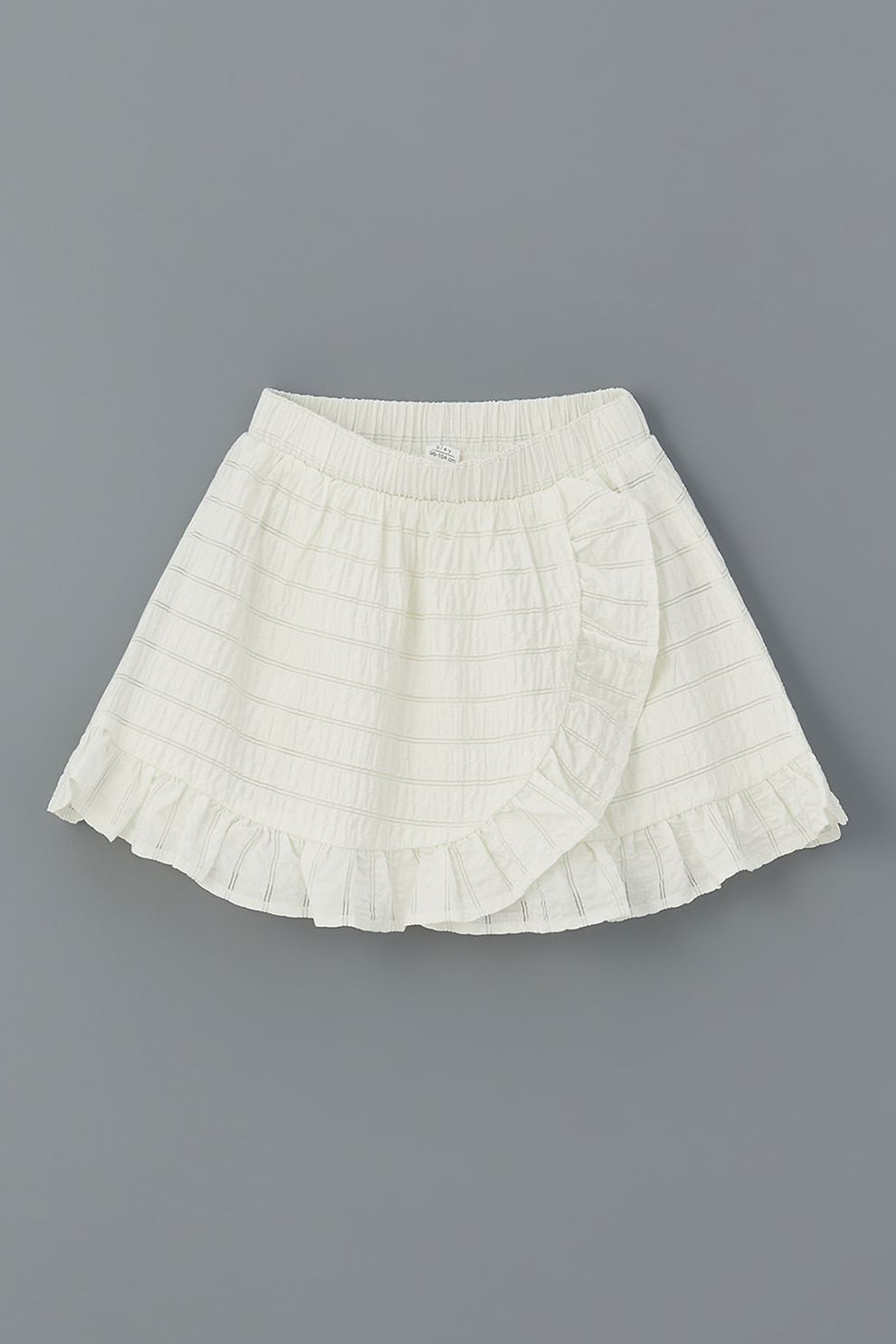 LC WAIKIKI, Fusta scurta drapata cu volane, Alb fildes, 110-116 CM