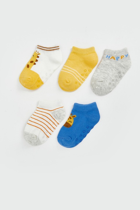 LC WAIKIKI, Set de sosete cu talpa aderenta si model - 5 Perechi, Multicolor