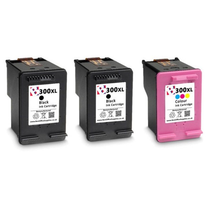 Kit 3 Cartușe Cerneală, NEW-TON, 300XL Negru, 300XL Color Multicolor, Compatibile pentru Imprimante HP