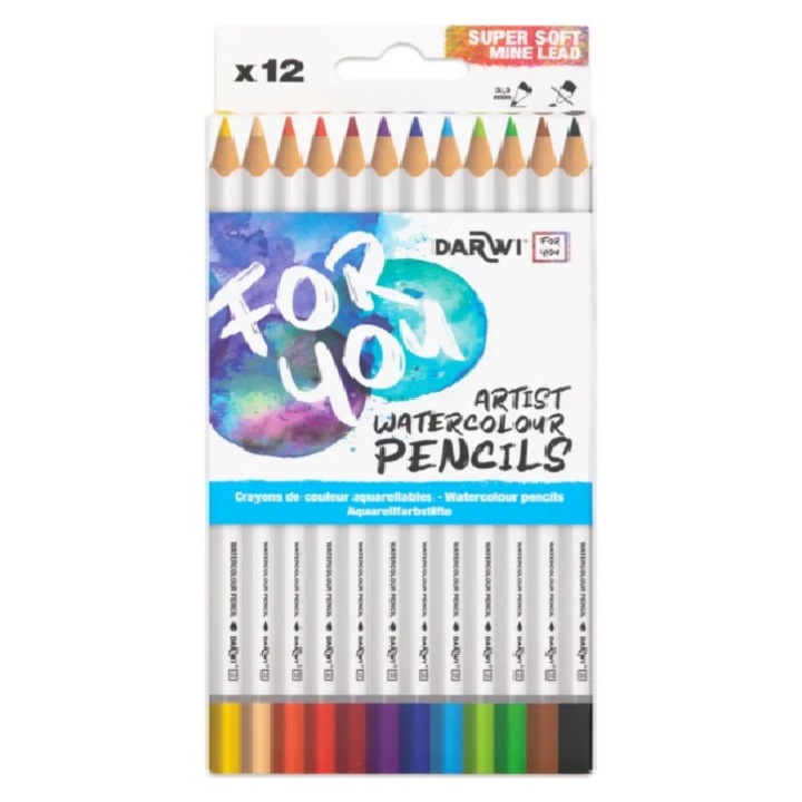 Set 12 creioane colorate acuarela, Darwi