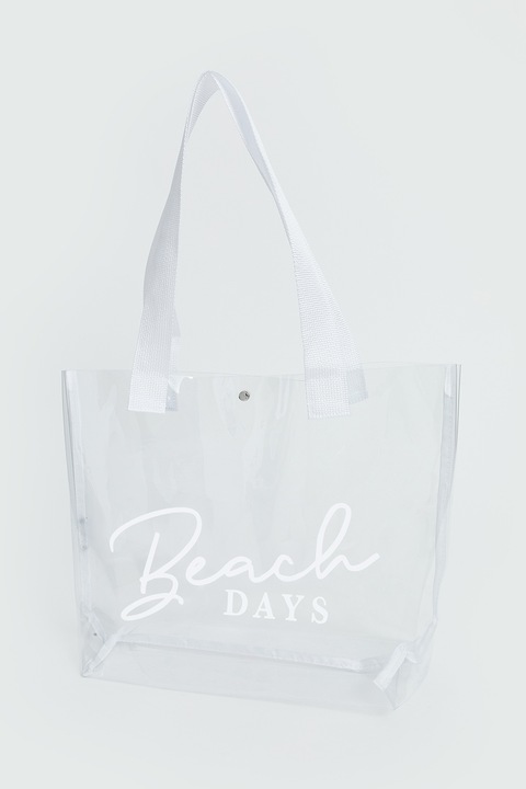 LC WAIKIKI, Geanta shopper cu imprimeu text, Alb, Transparent