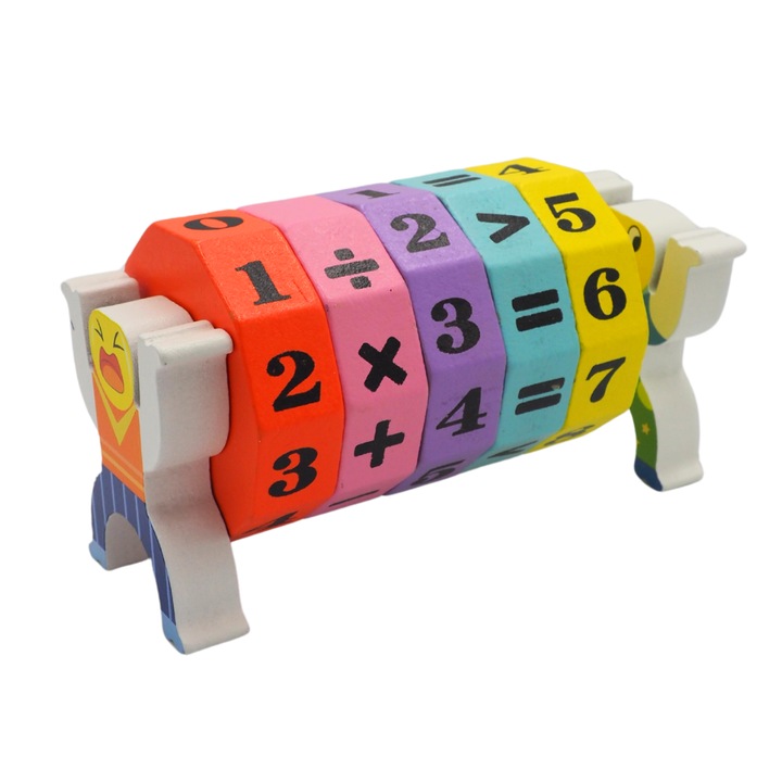 Joc educativ rotativ Montessori cu cifre, calcule si omuleti, Onore, multicolor, lemn, 13 piese