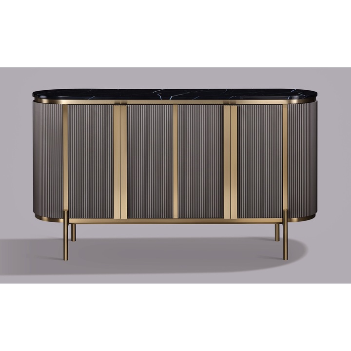 Comoda Art-Futuro Glamour, lemn gravat, marmura, grafit auriu, 4 usi, birou