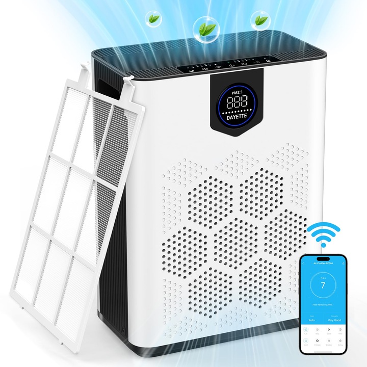 Purificator De Aer Wifi Persoane Alergice Cu Filtru Lavabil Hepa 14, Cadr 300M³/H Pentru O Camera De Fumatori In Apartament De 120㎡, Filtru De Aer Cu Control Prin Aplicatie, Purificator De Aer Impotriva Mucegaiului, Prafului, Mirosurilor