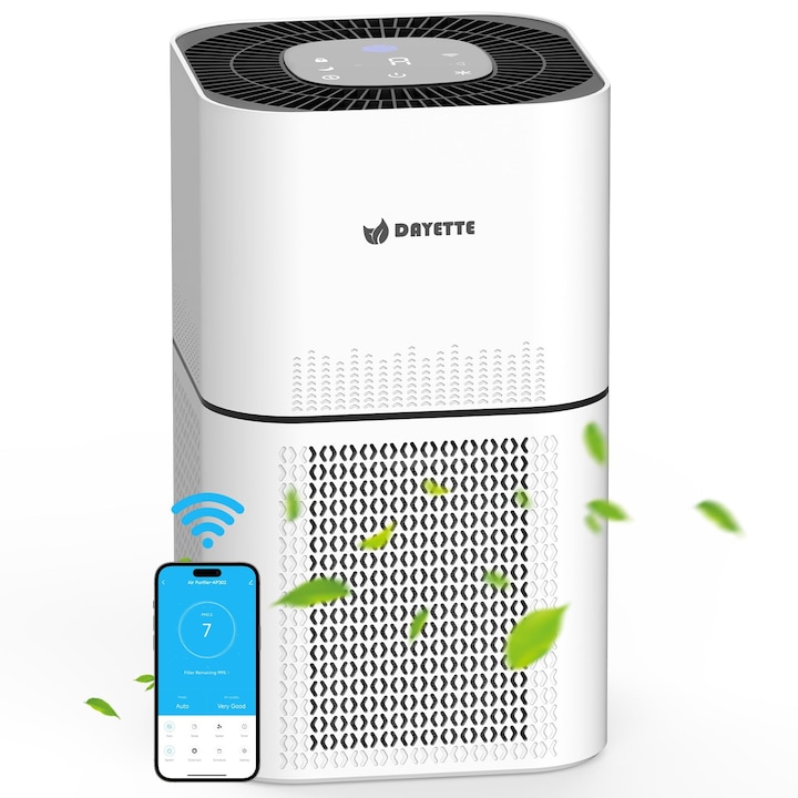 Мултифункционален пречиствател на въздух за хора с алергии с Wi-Fi/приложение, обхват 300M³/H за стаи с площ до 120㎡, пречиствател на въздух със сензор за качество на въздуха, таймер, HEPA филтър срещу миризми, домашни любимци, мухъл, прах