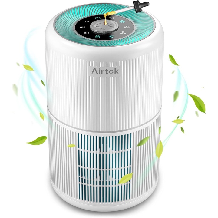 Пречиствател на въздух Airtok с функция за ароматерапия, пречиствател на въздух за страдащи от алергии, 4-степенен въздушен филтър премахва 99,97% от прах, полени и други ултрафини частици, H13 Hepa пречиствател на въздух с 3 нива на скорост