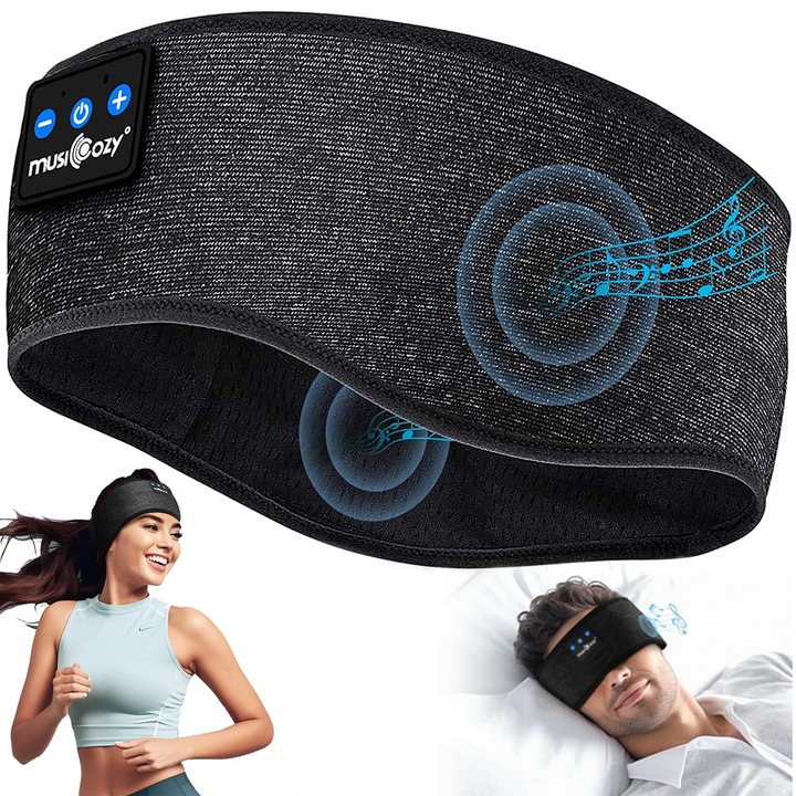 Musicozy Bluetooth 5.4 alváshoz való fejhallgató, sport, több mint 14 órás akkumulátor-üzemidővel, Hifi sztereóval, ergonomikus technológiai kütyük oldalfekvőknek, fekete, L