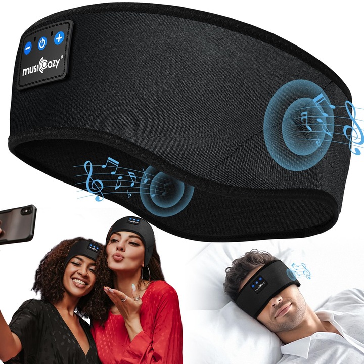 Musicozy Bluetooth 5.4 alváshoz való fejhallgató, sport fejhallgató több mint 14 órás akkumulátor-üzemidővel, Hifi sztereóval, ergonomikus technológiájú eszközök oldalfekvőknek, világosfekete, L