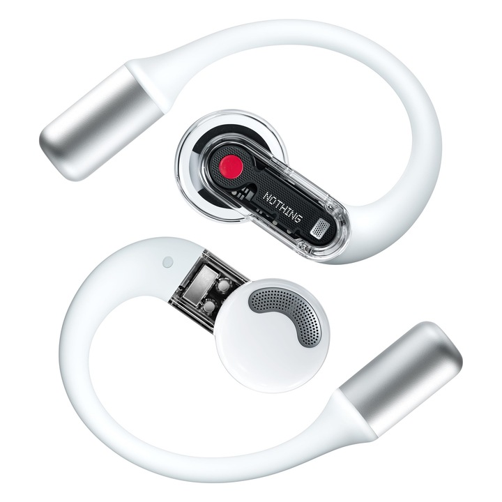 Nothing Ear (nyitott) fejhallgató dupla mikrofonnal és tiszta hangzással, mesterséges intelligencia alapján, nyílt hangtechnológiával, IP54 por- és vízállósággal, 30 órás lejátszási idővel és fejlett hangszínszabályzóval - fehér