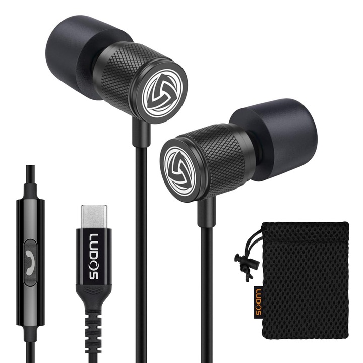 Casti Ludos Ultra Usb C, Garantie 5 Ani Pentru Iphone 16 15 Pro Max Plus Samsung Galaxy S24 S23 Ultra S22 S21 Fe S20 A53 A54, Casti Intraauriculare Usb Tip C Cu Microfon Intraauricular Si Cablu Pentru Ipad Pro 2022