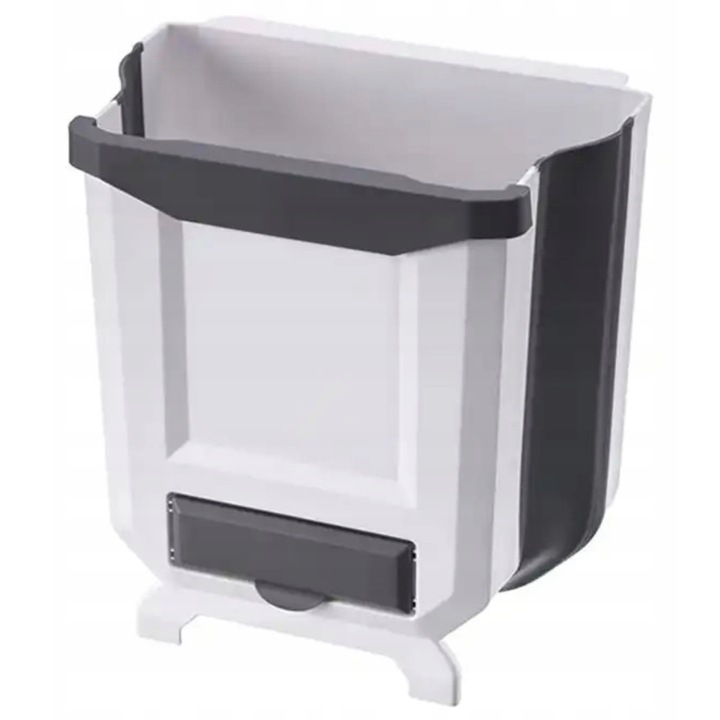 Cos de gunoi pliabil ProTrade24 alb-gri, 6 litri, pentru bucatarie, baie, birou, masina sau rulota, economisire spatiu, usor de curatat, durabil, multifunctional, suspendabil, design modern compact