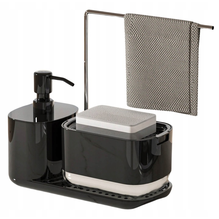 Konyhai szervezőkészlet mosogatószer-adagolóval, ProTrade24, fekete, 23x10,7x10cm