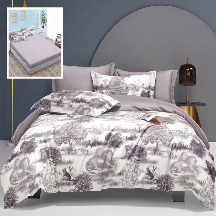 Lenjerie de pat Ralex Pucioasa Elegance, 6 piese, 60% bumbac, multicolor, 160x200cm/180x200cm