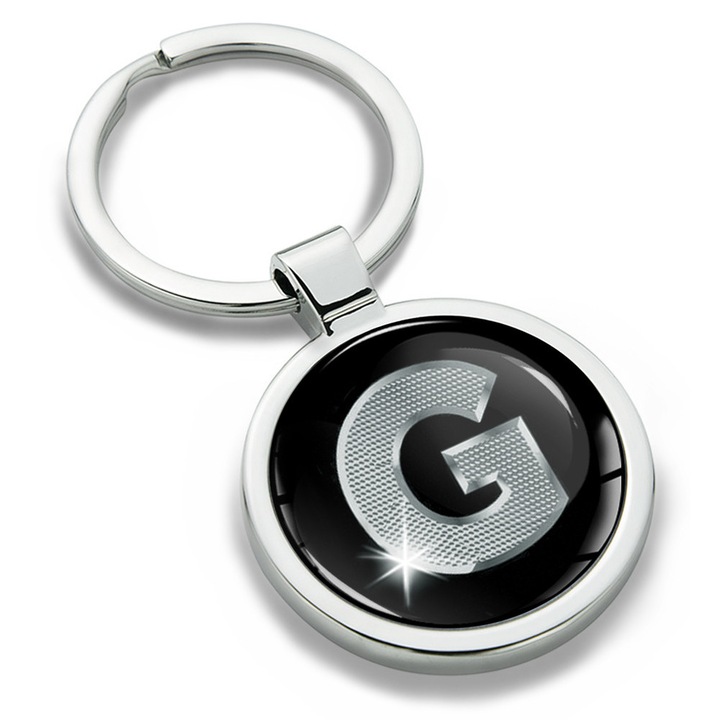 Breloc metalic cu cutie cadou, Biomar Labs, Litera G, AZ, unisex, 3D, Argintiu/Negru, KK 7