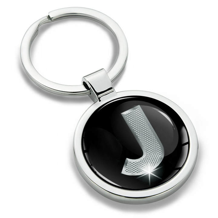 Breloc metalic cu cutie cadou, Biomar Labs, Litera J, AZ, unisex, 3D, Argintiu/Negru, KK 10