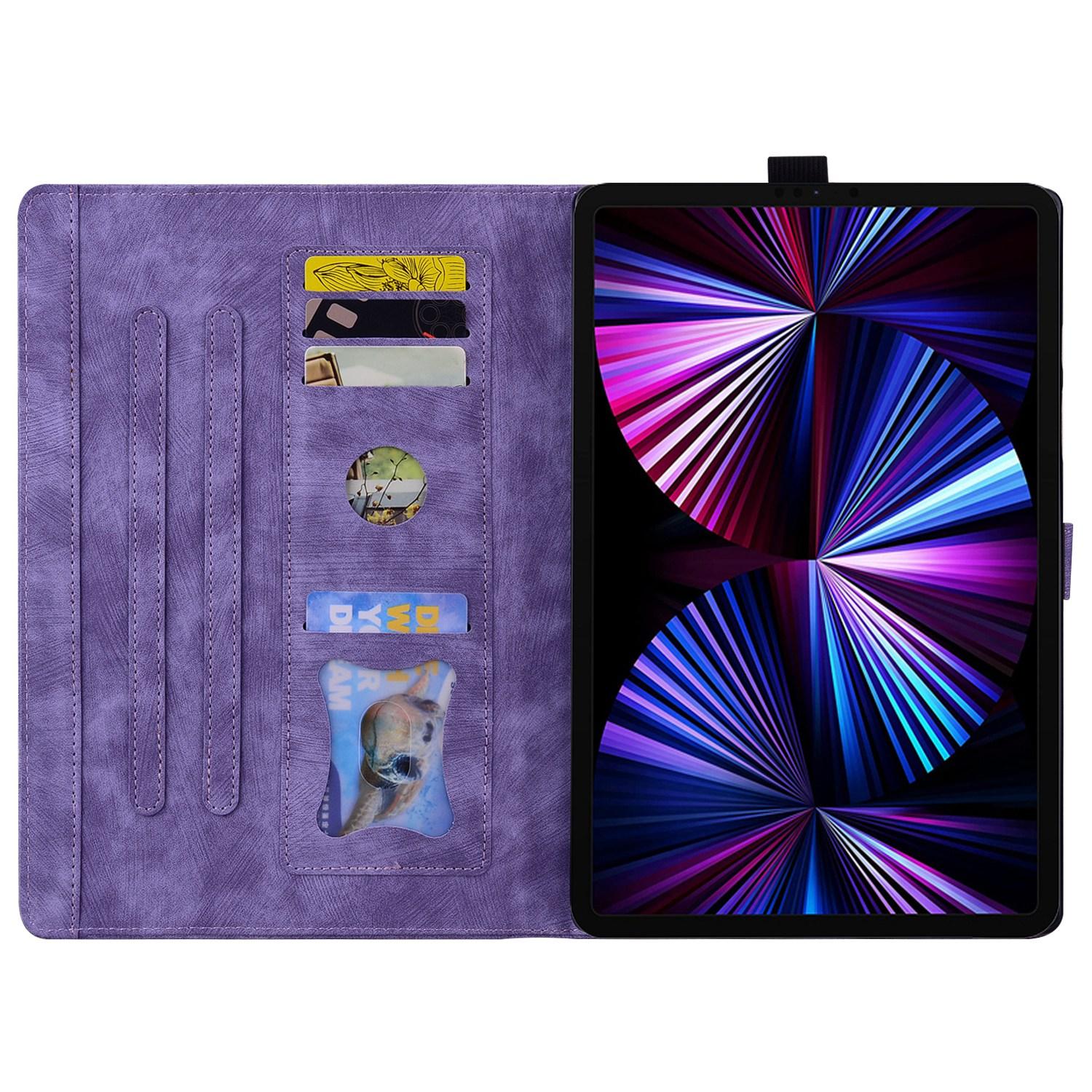 Husa tableta pentru Honor Pad X9a / X9 Pro, model cartoon cu motive de cirese si pisici, din piele gravata, culoare mov