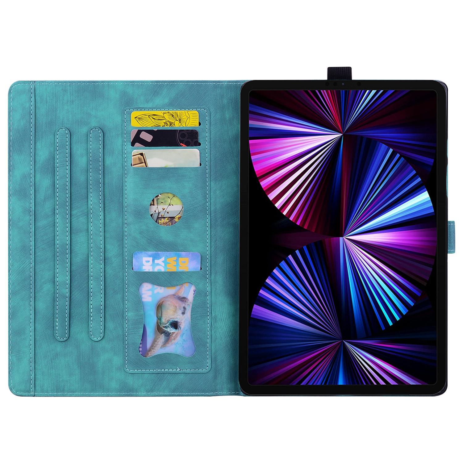 Husa tableta pentru Honor Pad X9a / X9 Pro, piele gravata cu pisici si flori de cires, capac magnetic, verde