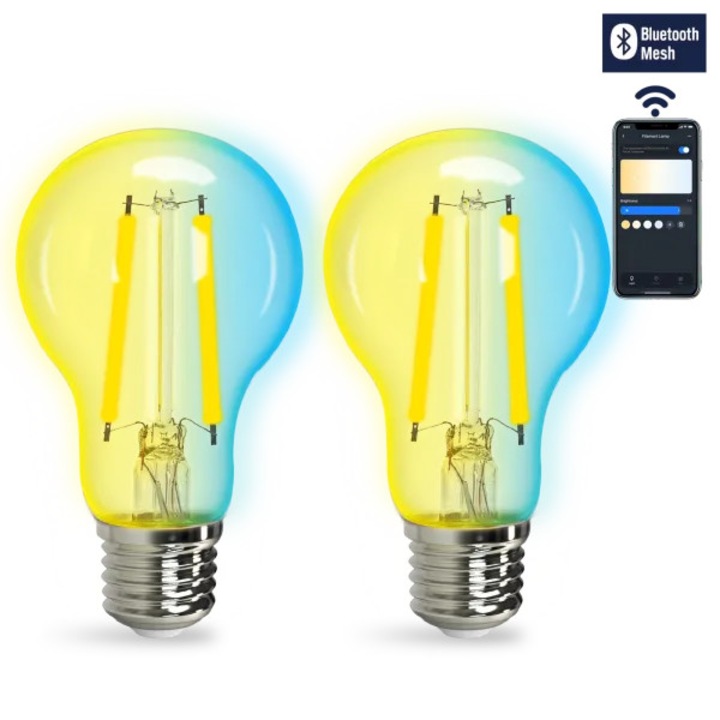 Aigostar Bluetooth Mesh A60 E27 6W CCT okos izzók, 2 db-os készlet. 2700K-6500K, D60xH111mm