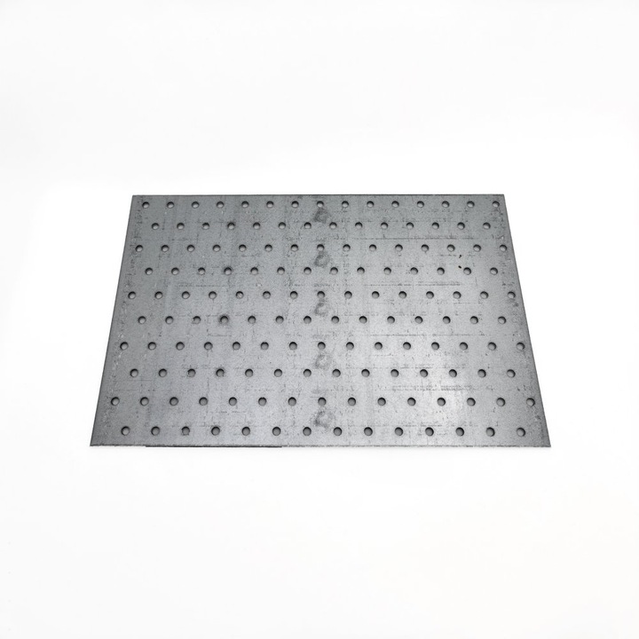 Perforált lemez, Mark, PP18 / PP27, 200x120x2mm, Horganyzott acél, Perforált szerkezet a könnyű összeszerelés érdekében, Korrózióvédelem, CE tanúsítvány, Ezüst