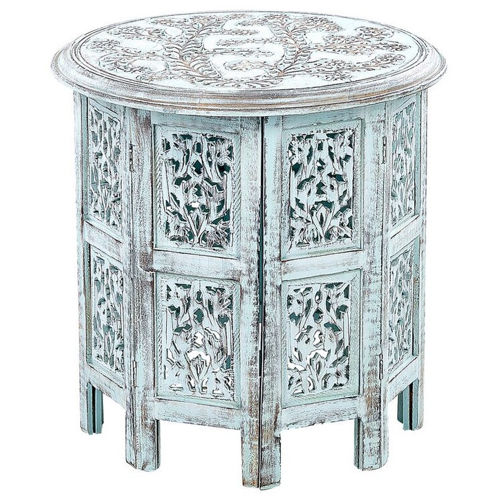 Masuta de cafea albastru deschis din lemn de mango ⌀ 45 cm Borai