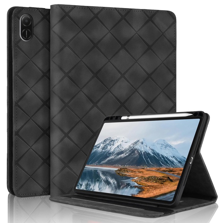 Husa tableta pentru Honor Pad X8a / X9 2024, piele gravata cu romburi, capac cu inchidere magnetica (negru)