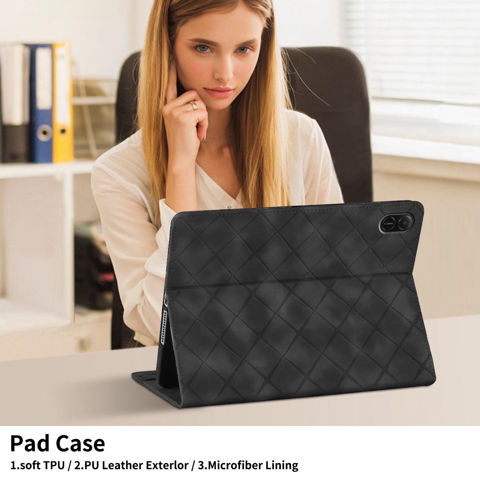 Husa tableta pentru Honor Pad X8a / X9 2024, piele gravata cu romburi, capac cu inchidere magnetica (negru)