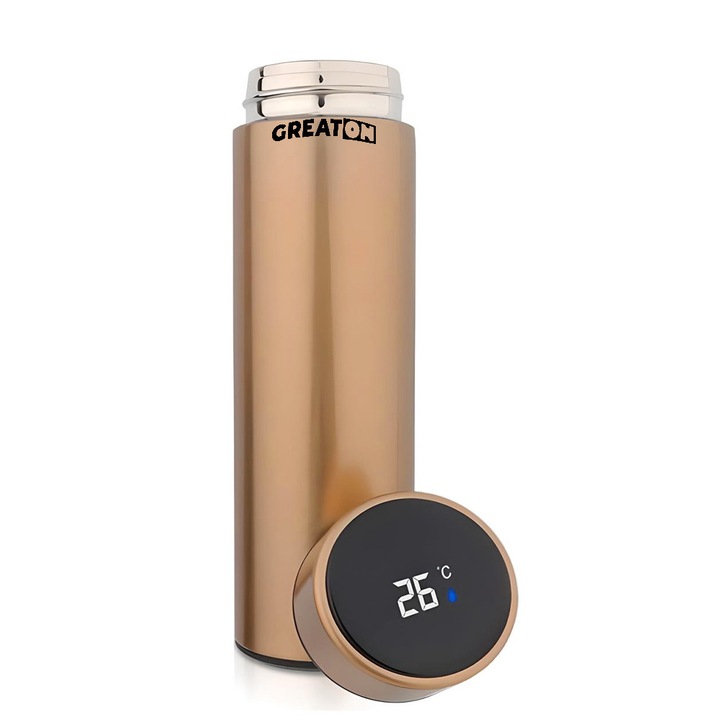 Termos Inteligent GREATON Cu Afisaj Digital Temperatura, Capacitate 500 ml, Maro