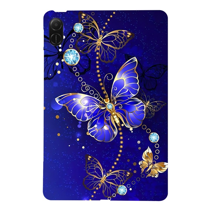 Husa tableta pentru Honor Pad X8a, tip design pictura colorata, material TPU, cu model fluture albastru