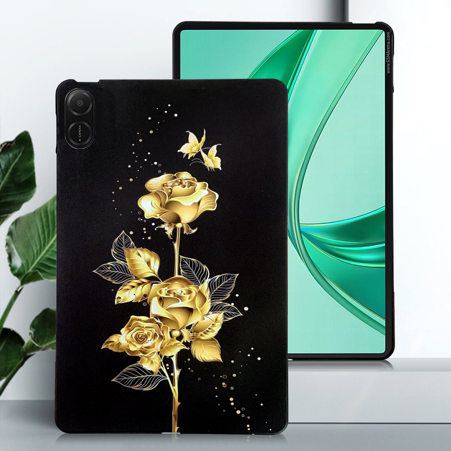Husa tableta pentru Honor Pad X8a, design color cu model, TPU inteligent, pentru protectie si stil, floral auriu