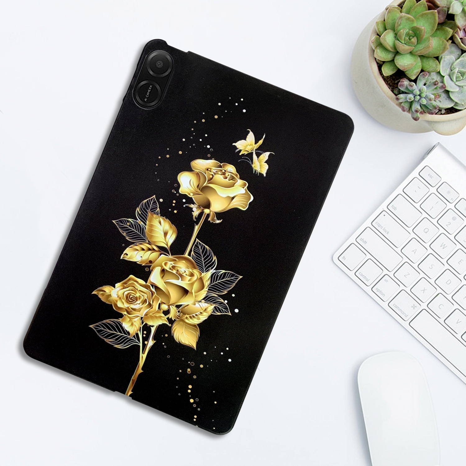 Husa tableta pentru Honor Pad X8a, design color cu model, TPU inteligent, pentru protectie si stil, floral auriu