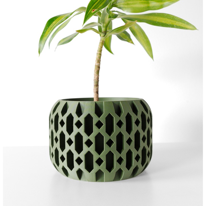 Ghiveci de flori 3d Geolux Premium rotund 12 x 8.5 cm, Culoare Verde