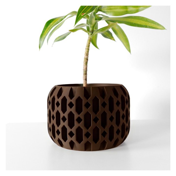 Ghiveci de flori 3d Geolux Premium rotund 12 x 8.5 cm, Culoare Maro