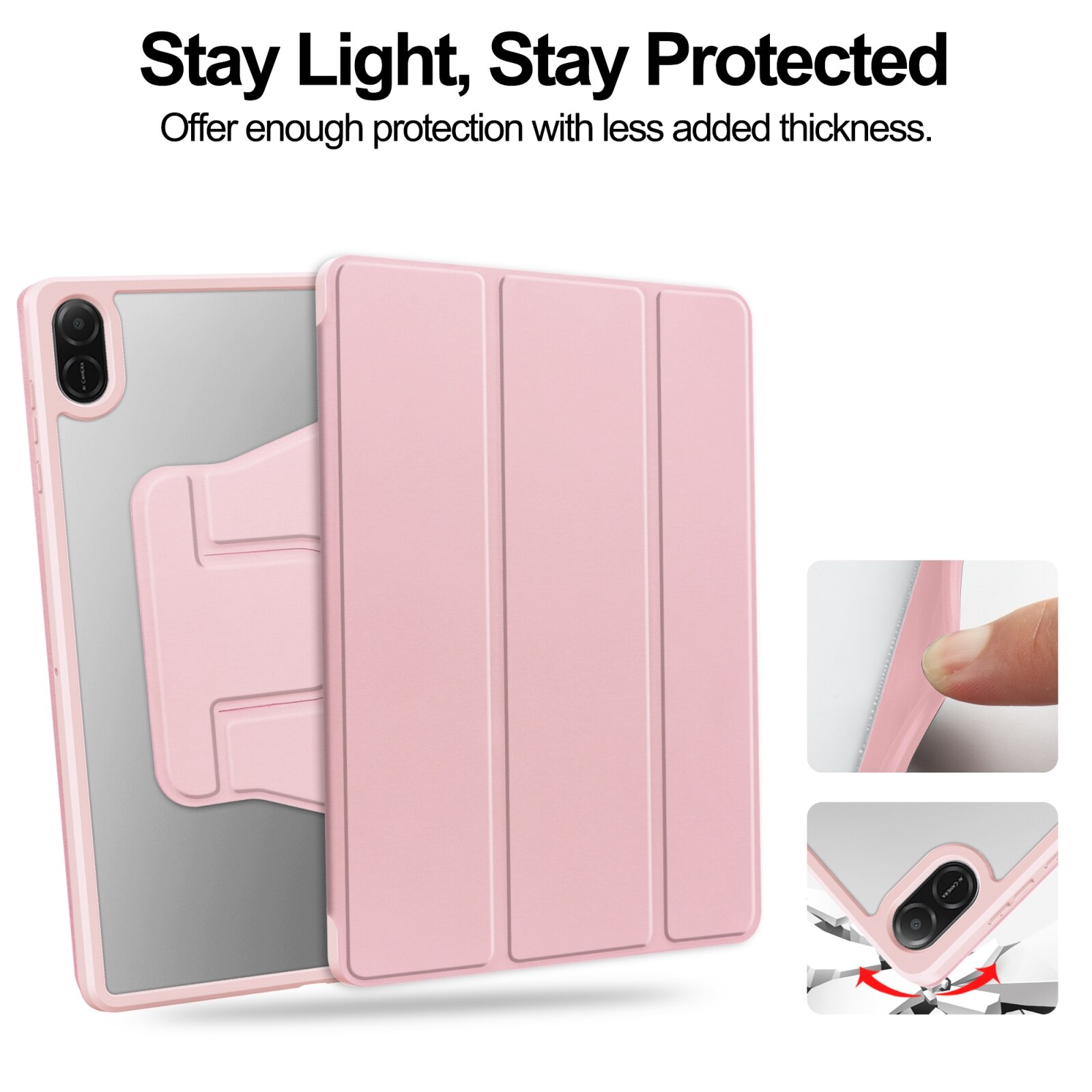 Husa tableta pentru Honor Pad X8a, piele, capac tip carte cu suport, rotire 360°, roz