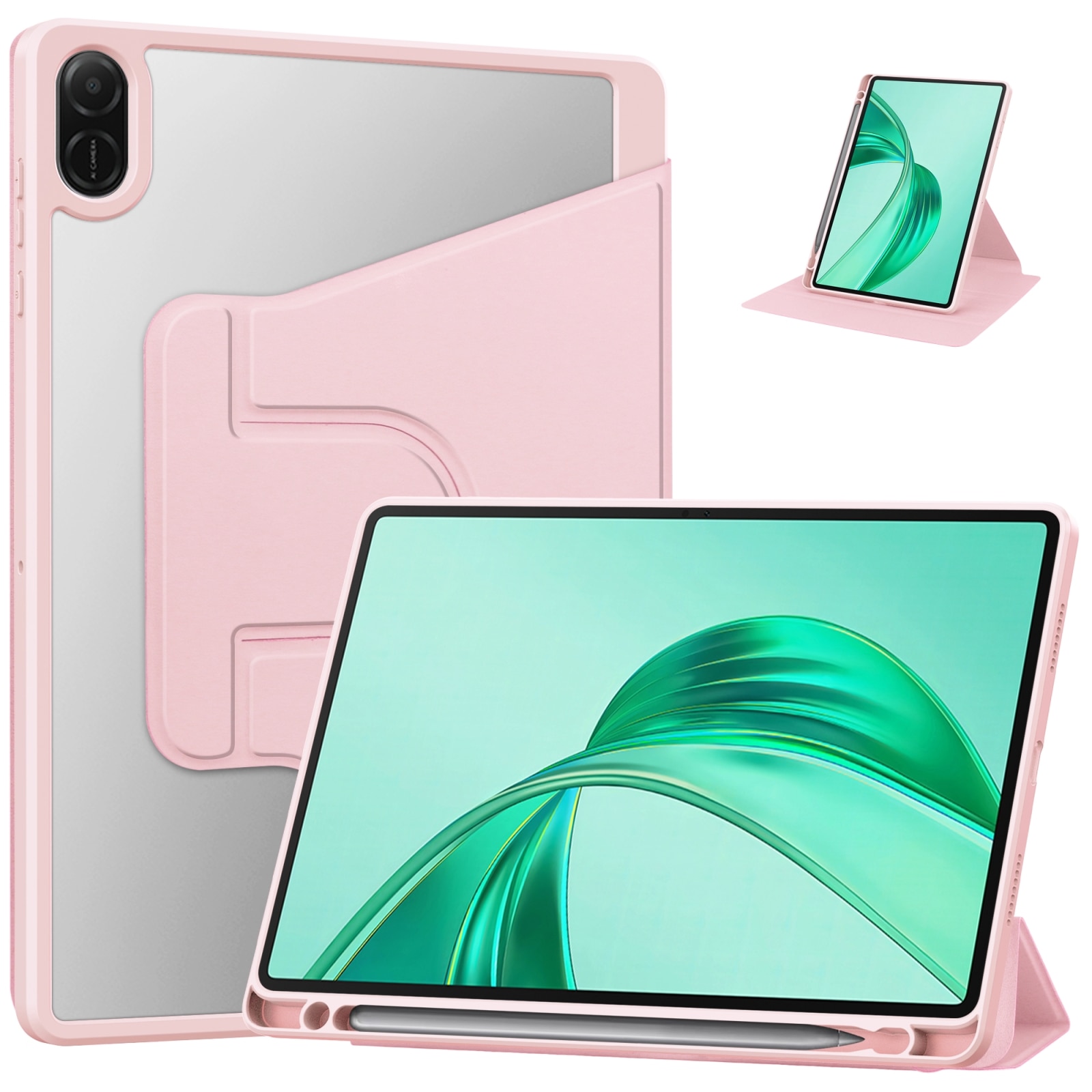 Husa tableta pentru Honor Pad X8a, piele, capac tip carte cu suport, rotire 360°, roz