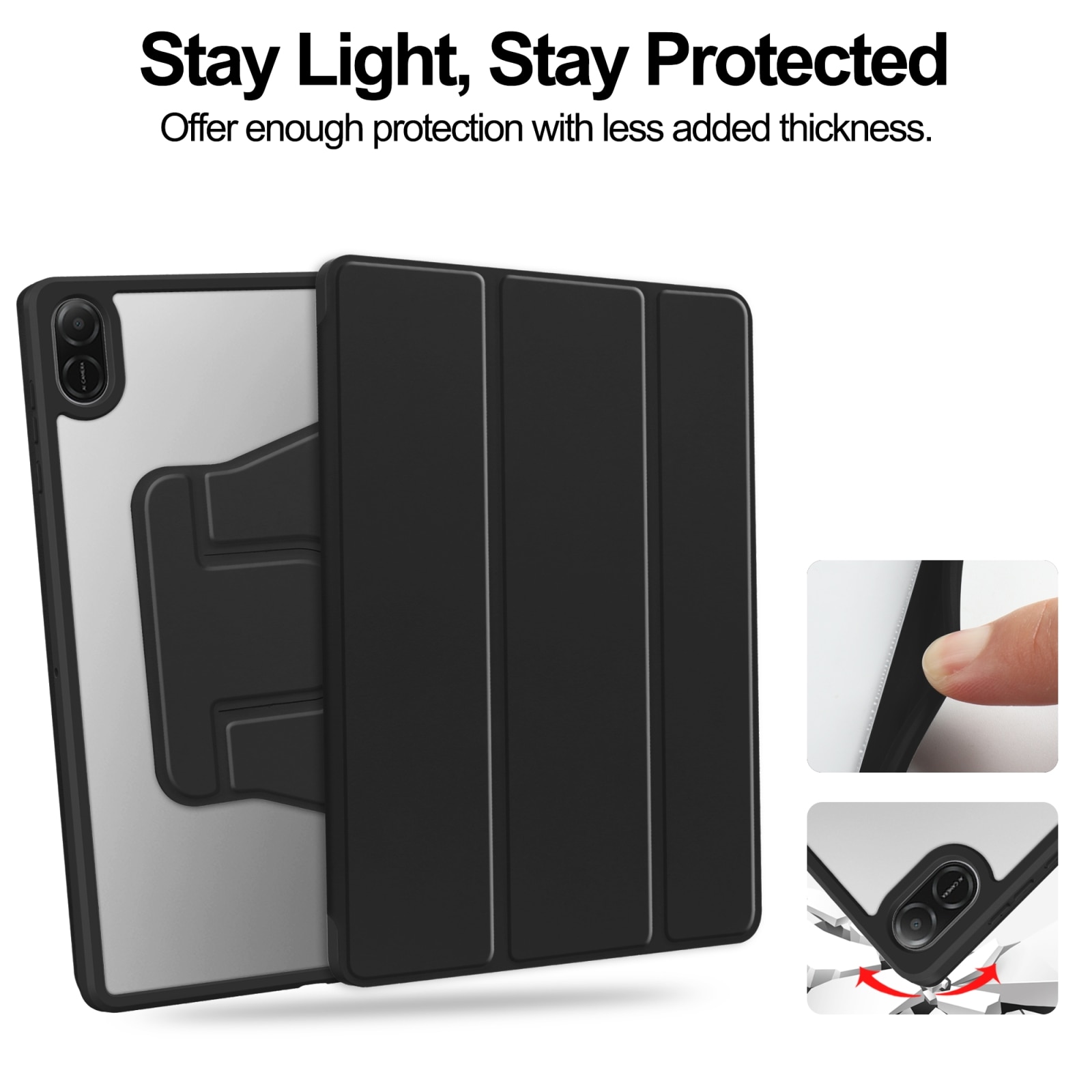 Husa tableta pentru Honor Pad X8a, piele rotativa tri-fold, suport, inchidere magnetica, negru