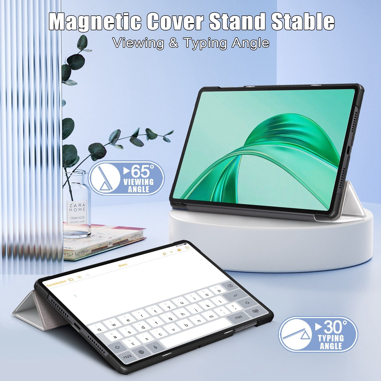 Husa tableta pentru Honor Pad X8a, piele cu pictura Custer, tip carte cu 3 pliuri, desen de pisica lenesa, inchidere magnetica, albastru inchis