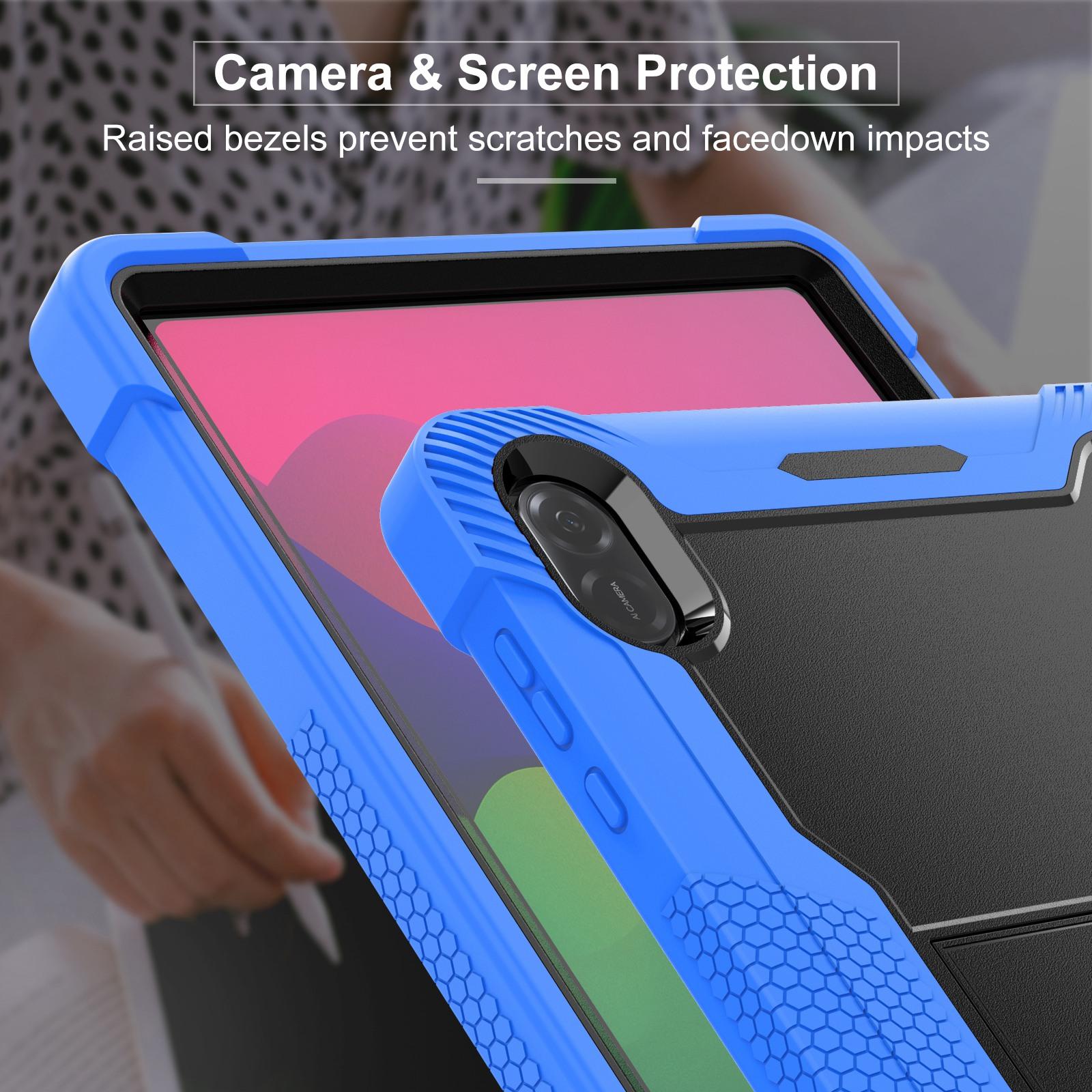 Husa tableta pentru Honor Pad X8a, silicon hibrid PC, anti-soc cu suport, negru + albastru inchis