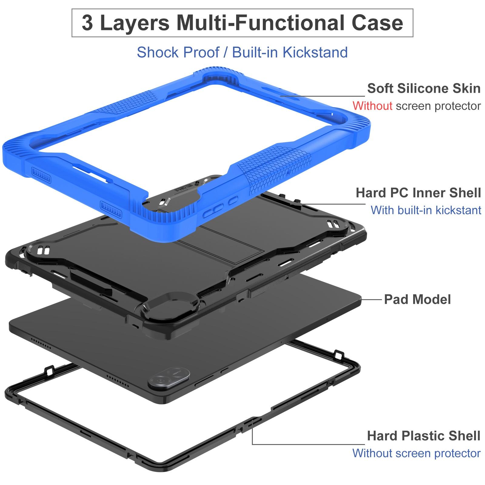 Husa tableta pentru Honor Pad X8a, silicon hibrid PC, anti-soc cu suport, negru + albastru inchis