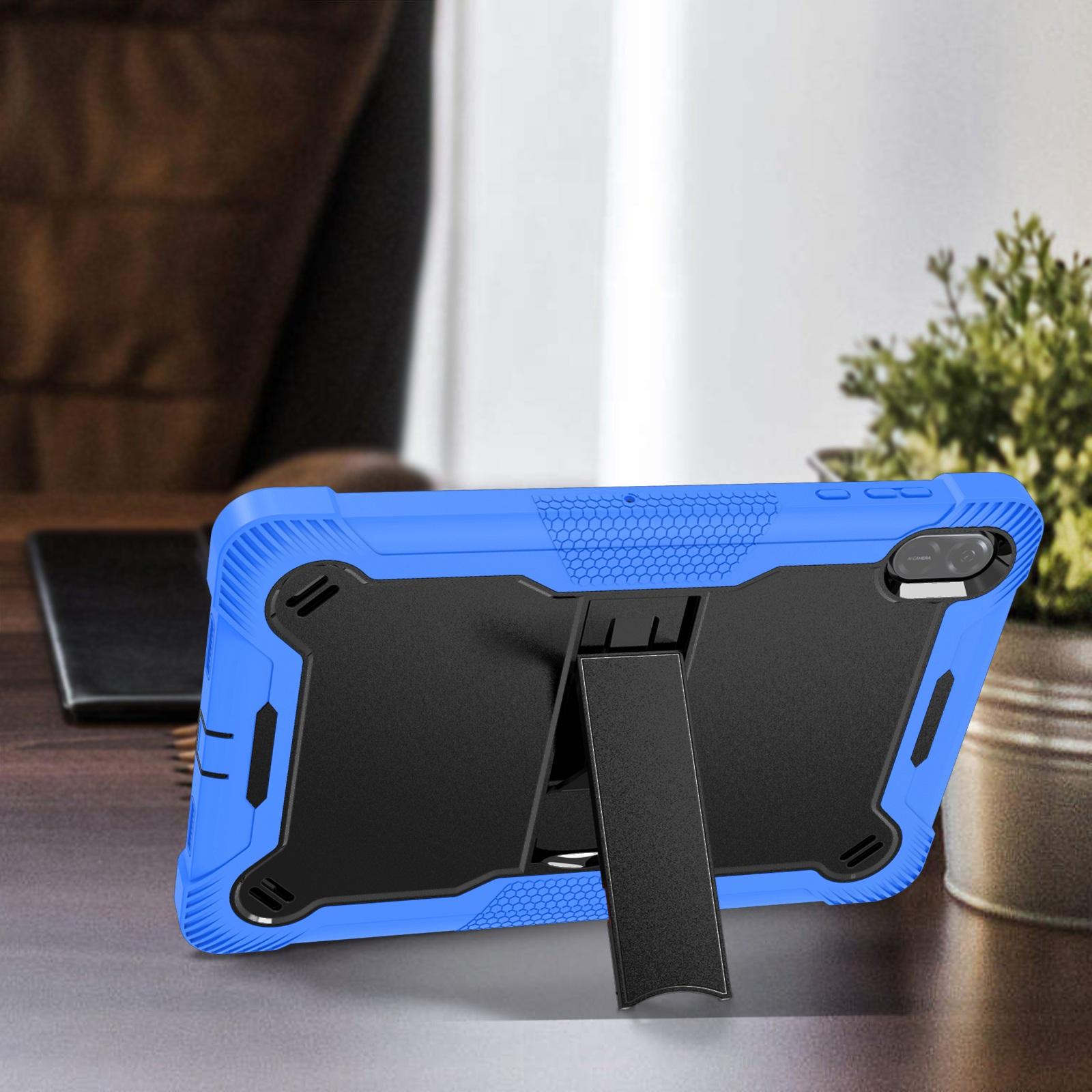 Husa tableta pentru Honor Pad X8a, silicon hibrid PC, anti-soc cu suport, negru + albastru inchis