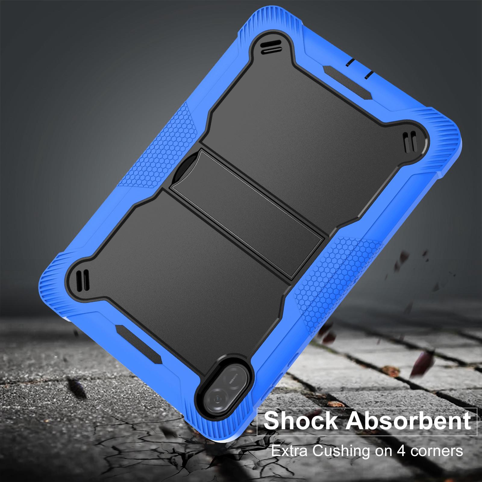 Husa tableta pentru Honor Pad X8a, silicon hibrid PC, anti-soc cu suport, negru + albastru inchis