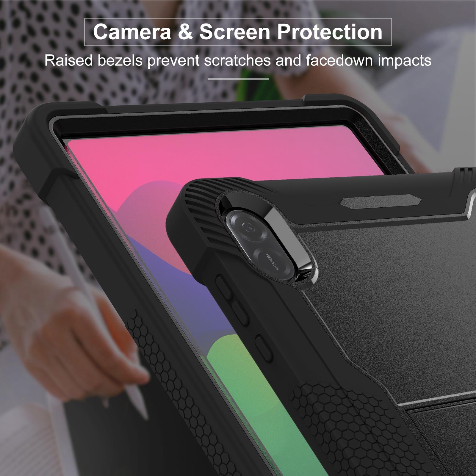 Husa tableta pentru Honor Pad X8a, silicon hibrid PC anti-soc + suport, negru