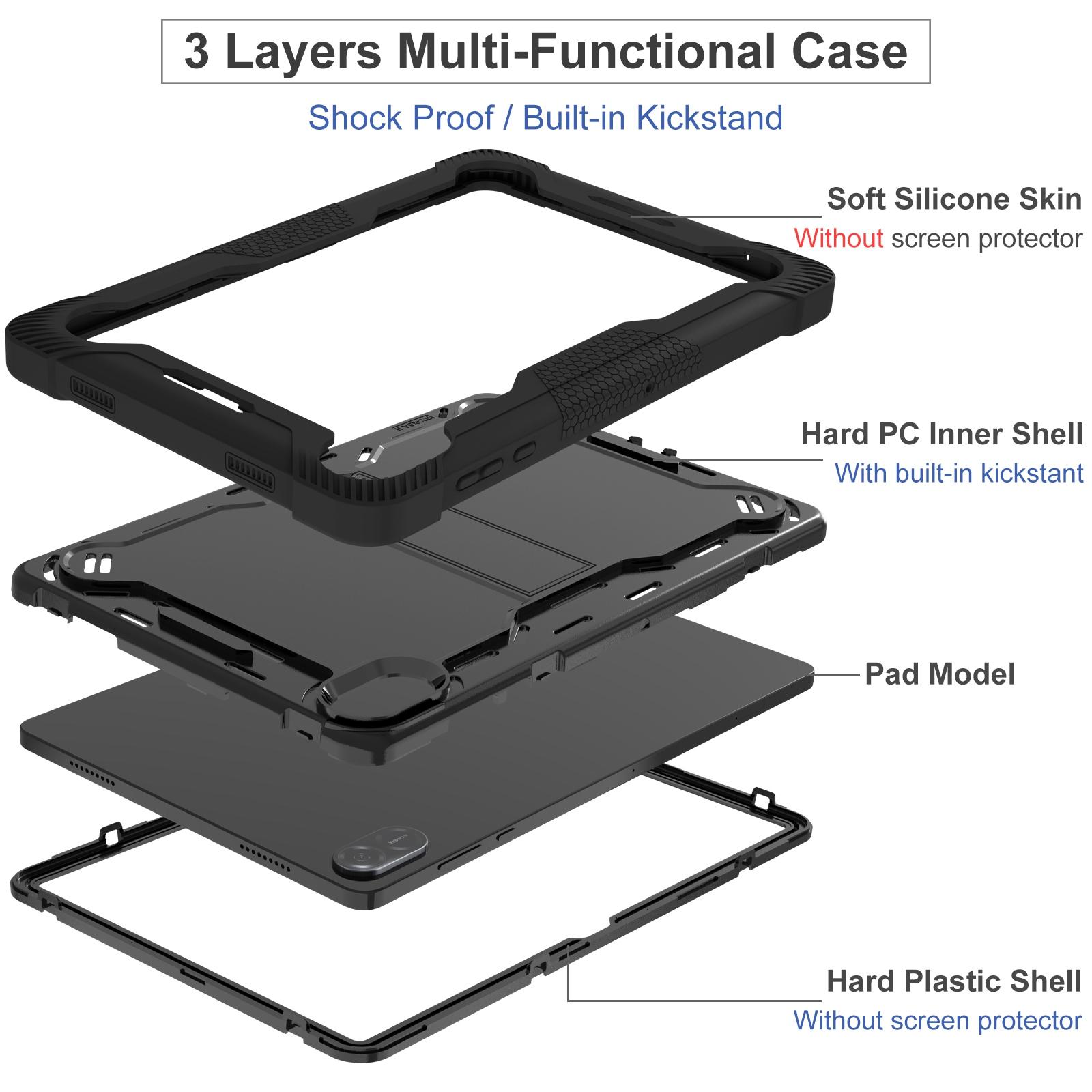 Husa tableta pentru Honor Pad X8a, silicon hibrid PC anti-soc + suport, negru