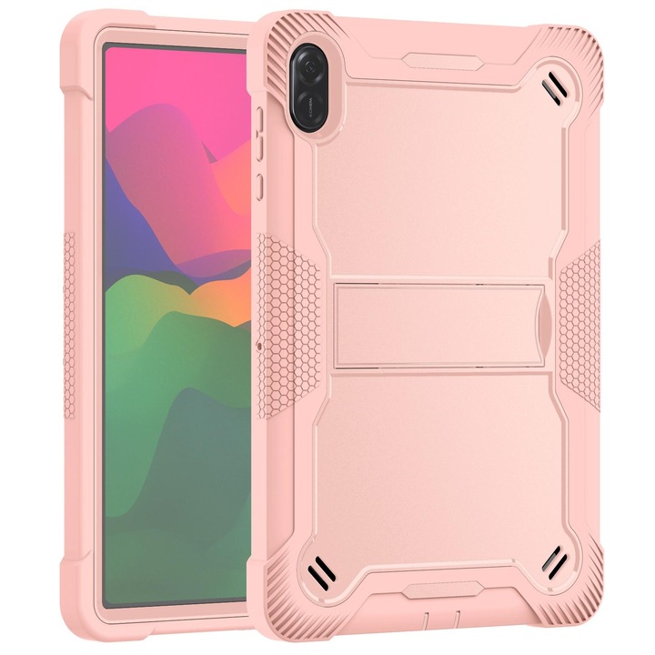 Husa tableta pentru Honor Pad X8a, silicon hibrid PC anti-soc cu suport (roz aurie)