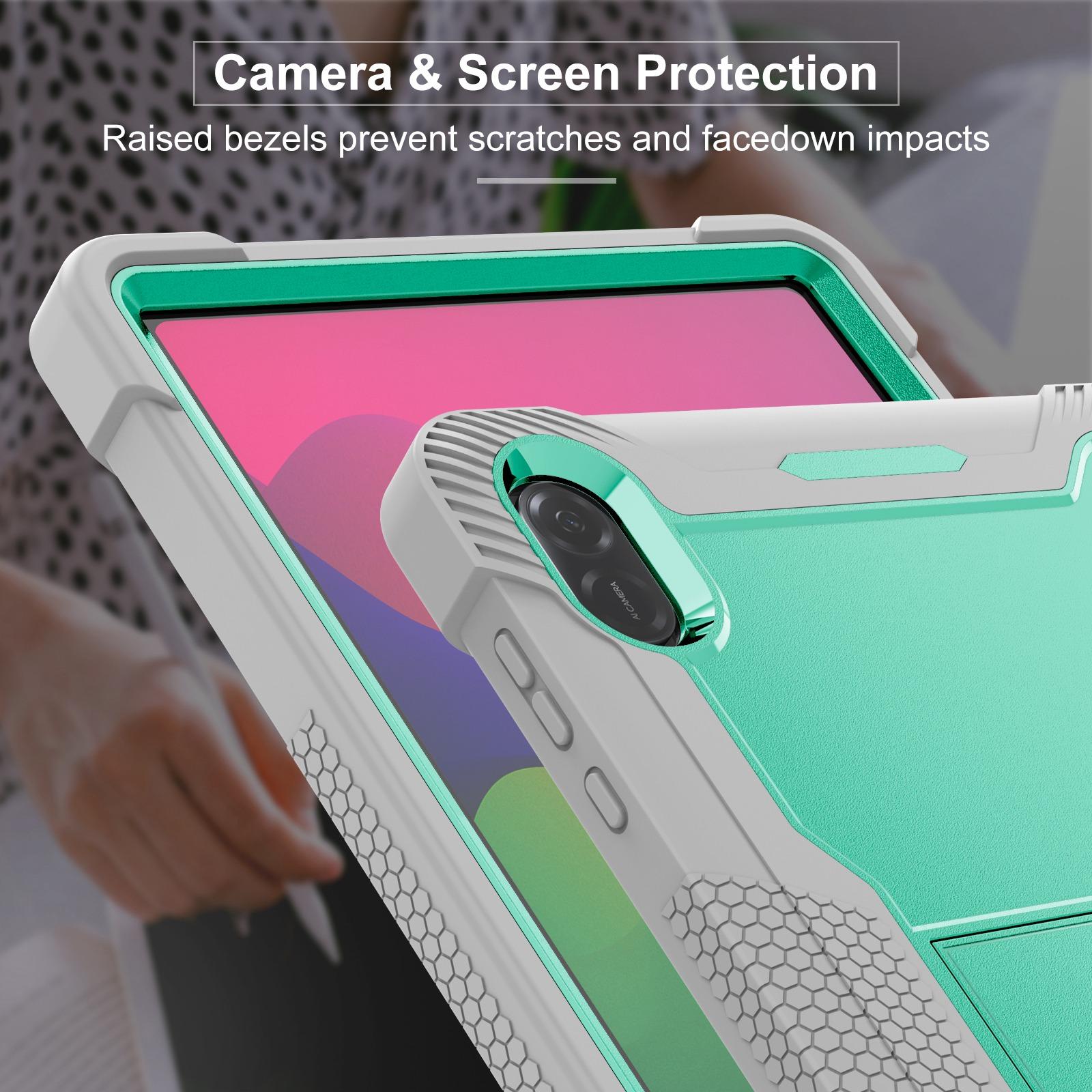 Husa tableta pentru Honor Pad X8a, silicon anti-soc si PC hibrid, cu suport, verde menta si gri