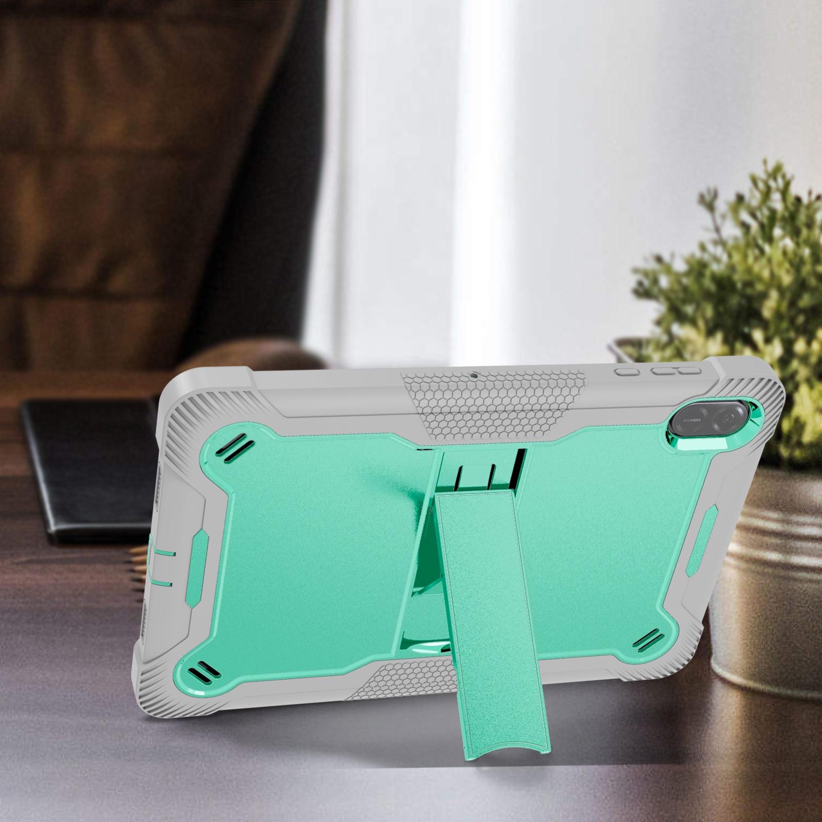 Husa tableta pentru Honor Pad X8a, silicon anti-soc si PC hibrid, cu suport, verde menta si gri