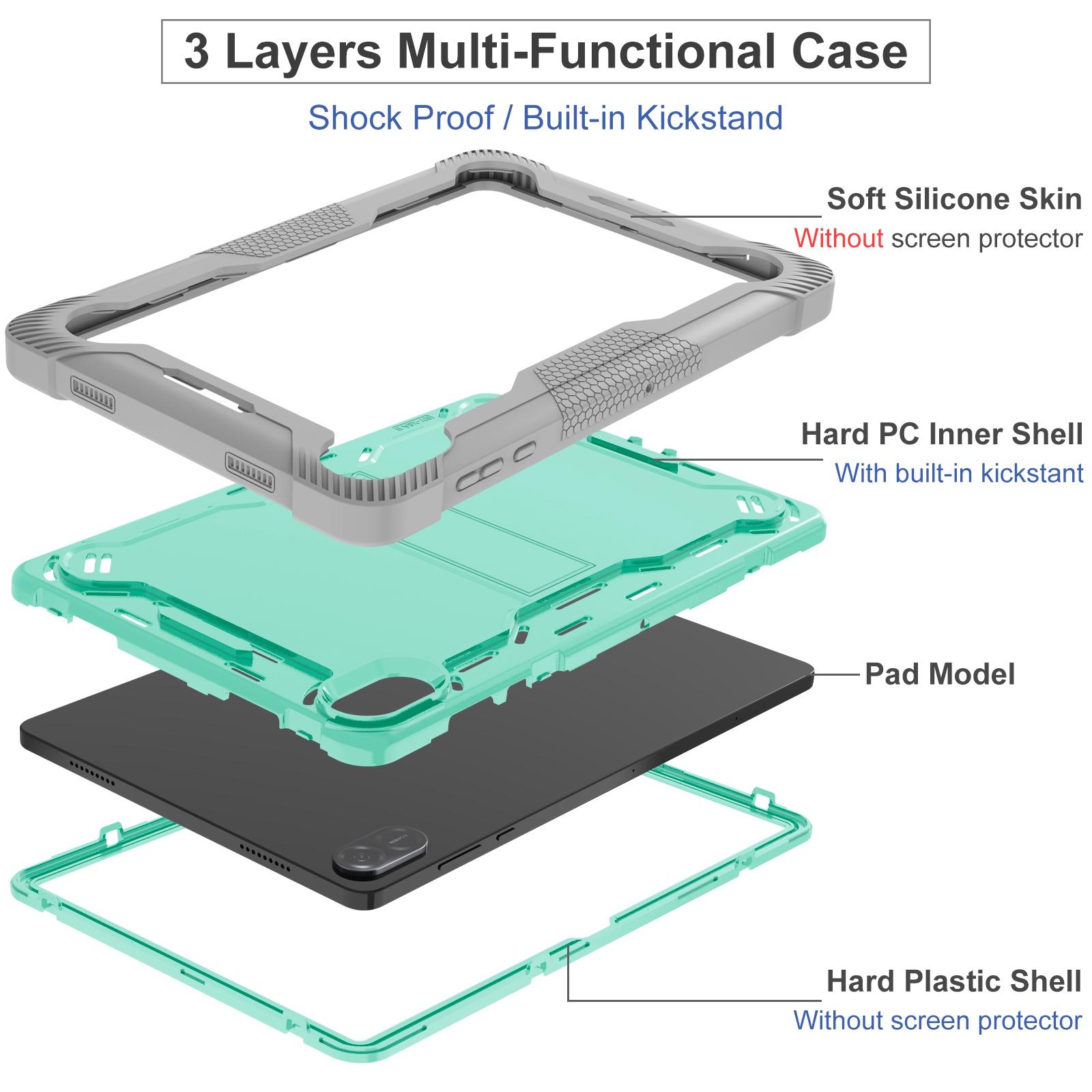 Husa tableta pentru Honor Pad X8a, silicon anti-soc si PC hibrid, cu suport, verde menta si gri