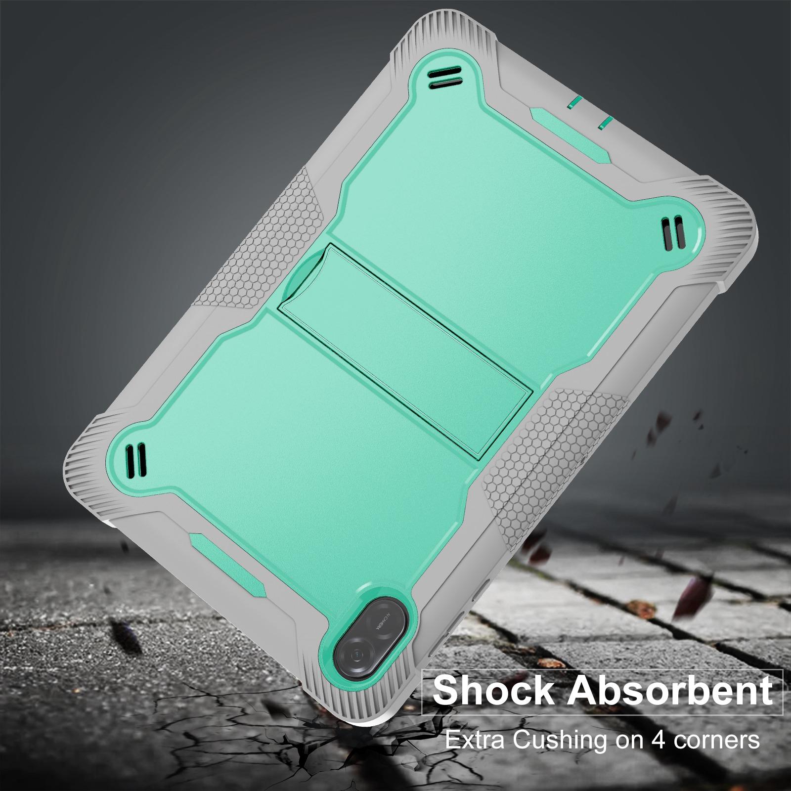 Husa tableta pentru Honor Pad X8a, silicon anti-soc si PC hibrid, cu suport, verde menta si gri