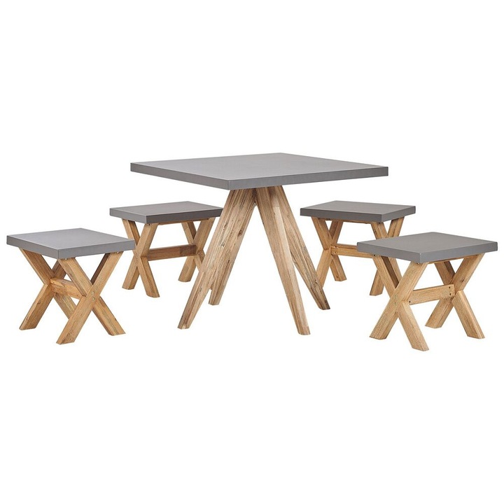 Beton patrat masa de gradina si 4 scaune set Olbia