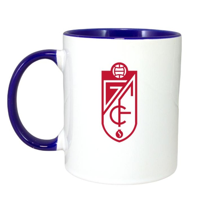 Cana cu logo/stema echipei de fotbal Granada CF Spania, Cri-Flo, Ceramica, 330ml, Maner si interior Albastru