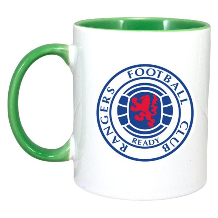 Cana cu logo/stema echipei de fotbal Rangers FC Scotia, Cri-Flo, Ceramica, 330ml, Maner si interior Verde